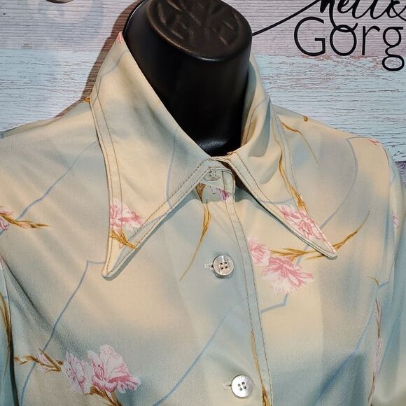 Vintage Tie Dye Floral Print Dagger Collar Blouse Sz M - Picture 3 of 8